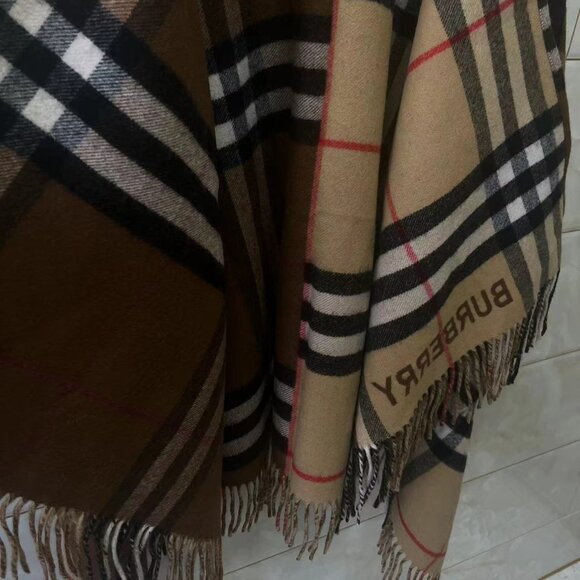 Burberry Contrast Check Wool Cashmere Cape Scarves - Picture 4 of 5